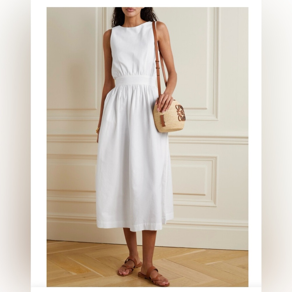 COPY - SUZIE KONDI Lina Gathered Cotton-poplin Midi Dress - White L